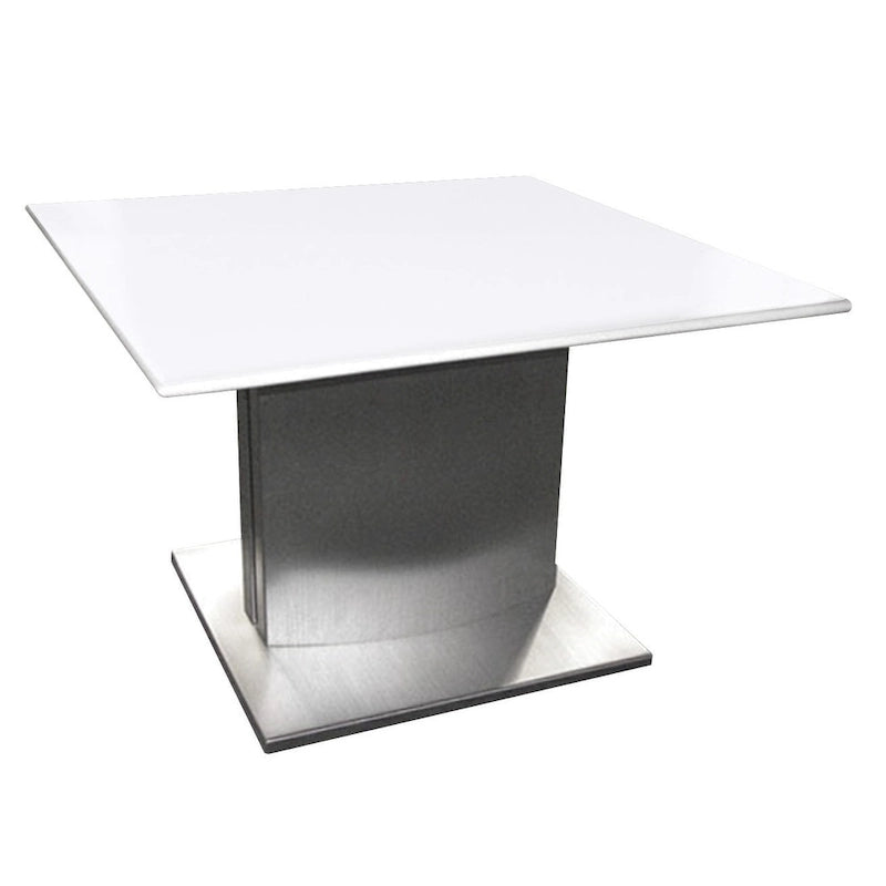 Table d'appoint piédestal carrée en marbre blanc et argenté et métal - 21,5' X 22' X 21,5