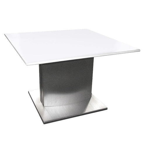Table d'appoint piédestal carrée en marbre blanc et argenté et métal - 21,5' X 22' X 21,5