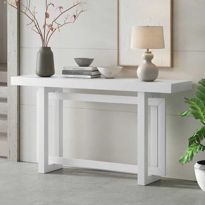 Console contemporaine avec plateau en bois, Table d'entrée extra longue pour entrée, couloir, salon, foyer