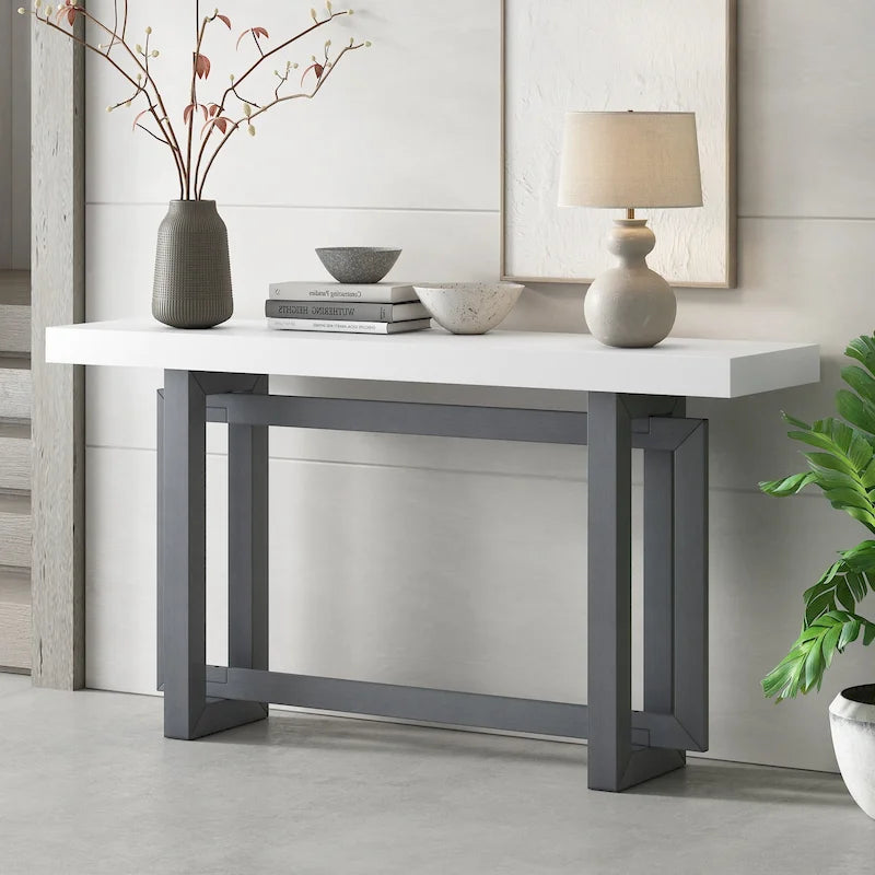 Console contemporaine avec plateau en bois, Table d'entrée extra longue pour entrée, couloir, salon, foyer