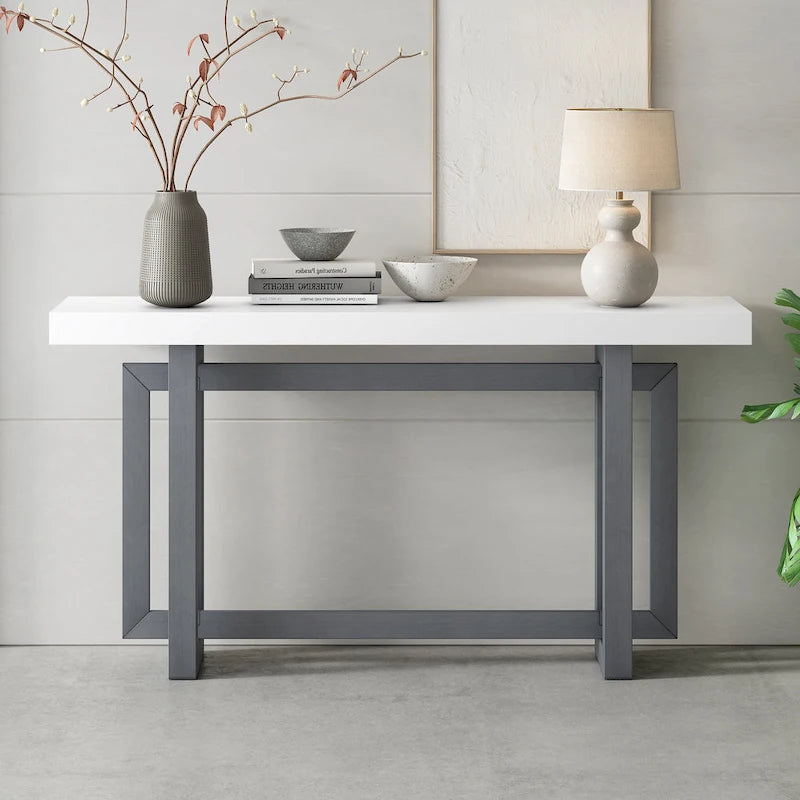 Console contemporaine avec plateau en bois, Table d'entrée extra longue pour entrée, couloir, salon, foyer