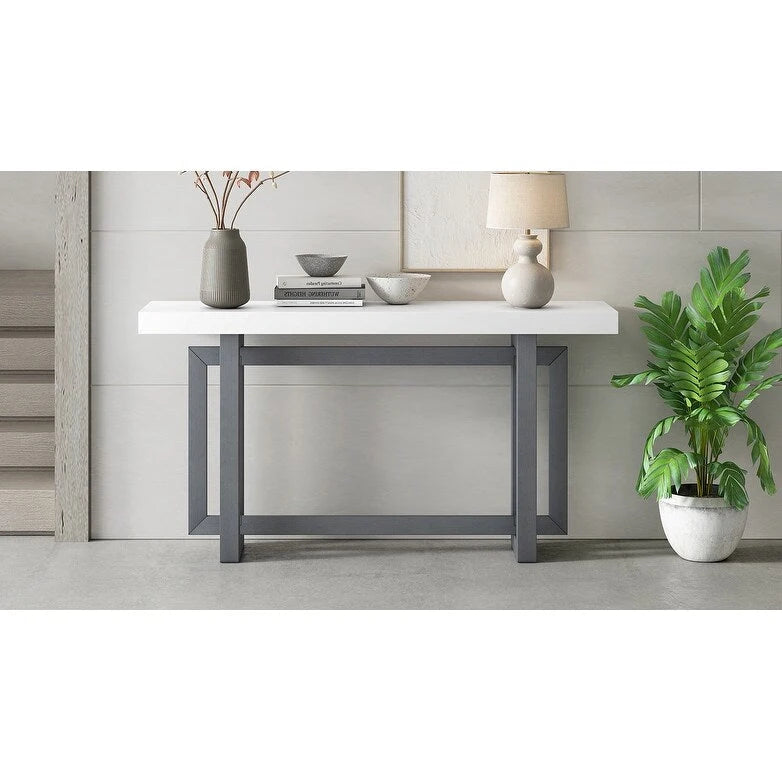 Console contemporaine avec plateau en bois, Table d'entrée extra longue pour entrée, couloir, salon, foyer