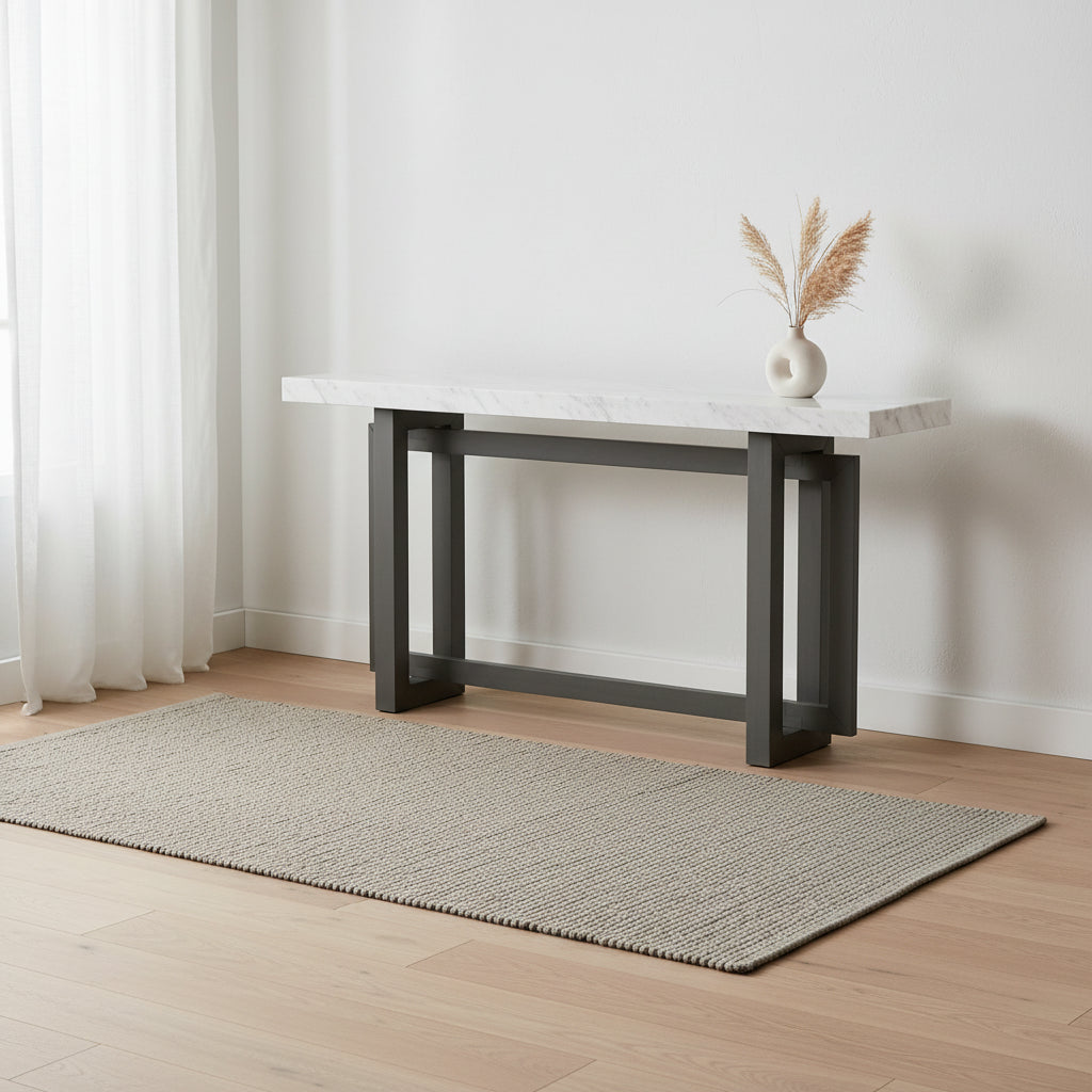 Console contemporaine avec plateau en bois, Table d'entrée extra longue pour entrée, couloir, salon, foyer
