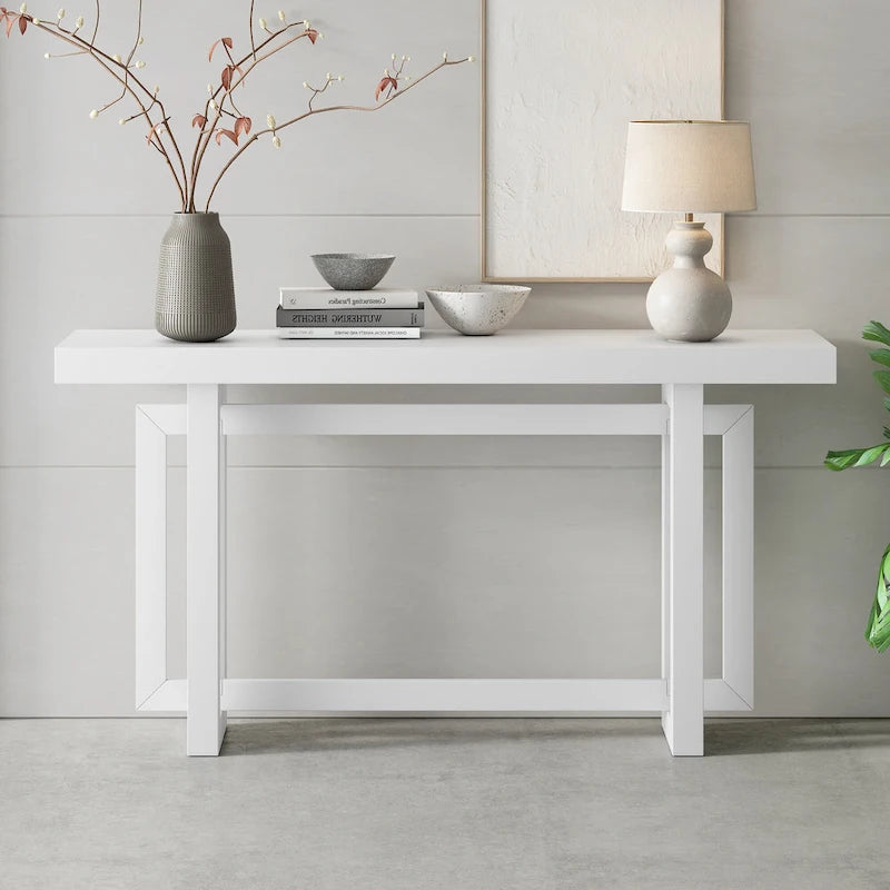 Console contemporaine avec plateau en bois, Table d'entrée extra longue pour entrée, couloir, salon, foyer
