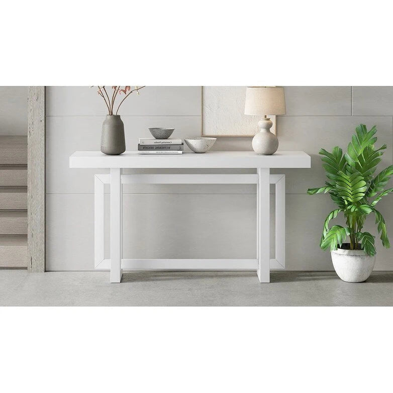 Console contemporaine avec plateau en bois, Table d'entrée extra longue pour entrée, couloir, salon, foyer