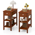 2 tables d'appoint étroites avec tiroirs, étagères et pieds en bois d'hévéa pour canapé