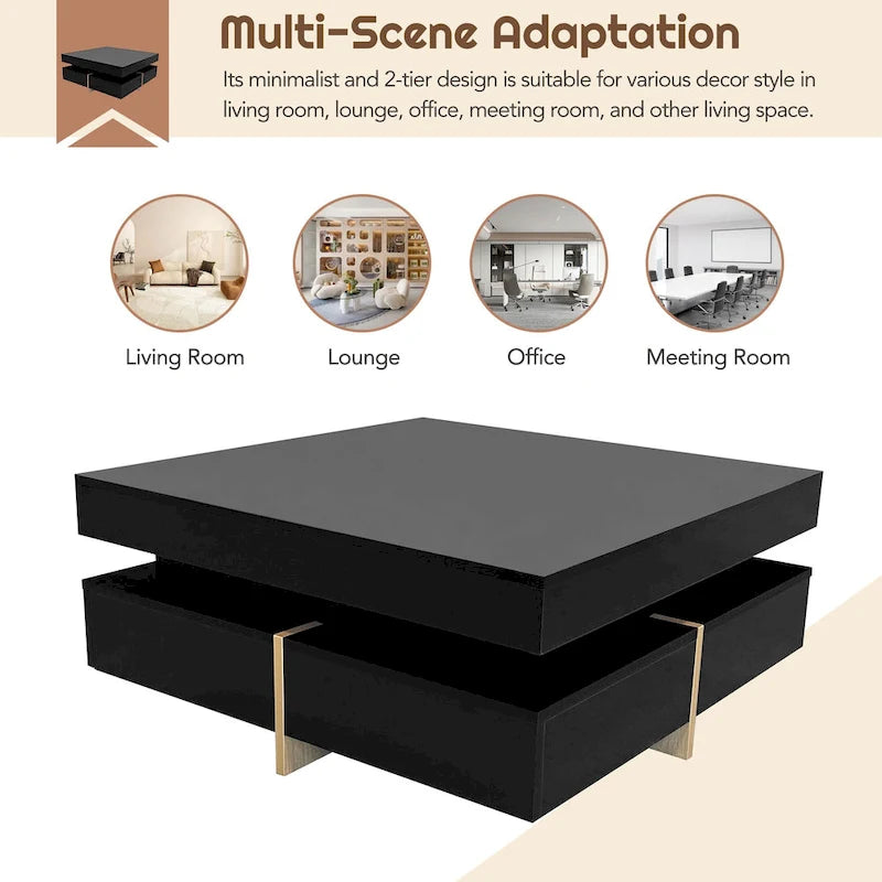 Table basse moderne haute brillance avec 4 tiroirs - 31,50 x 31,50 x 13,70