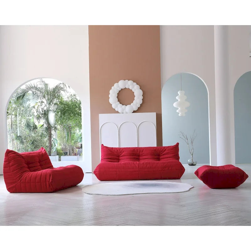 Canapé de sol en velours Teddy, canapé paresseux confortable avec support dorsal et ottoman