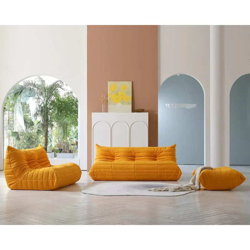 Teddy Velvet Floor Couch,Comfortable Back Support Lazy Sofa with Ottoman