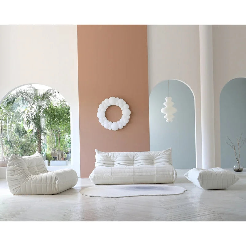 Canapé de sol en velours Teddy, canapé paresseux confortable avec support dorsal et ottoman