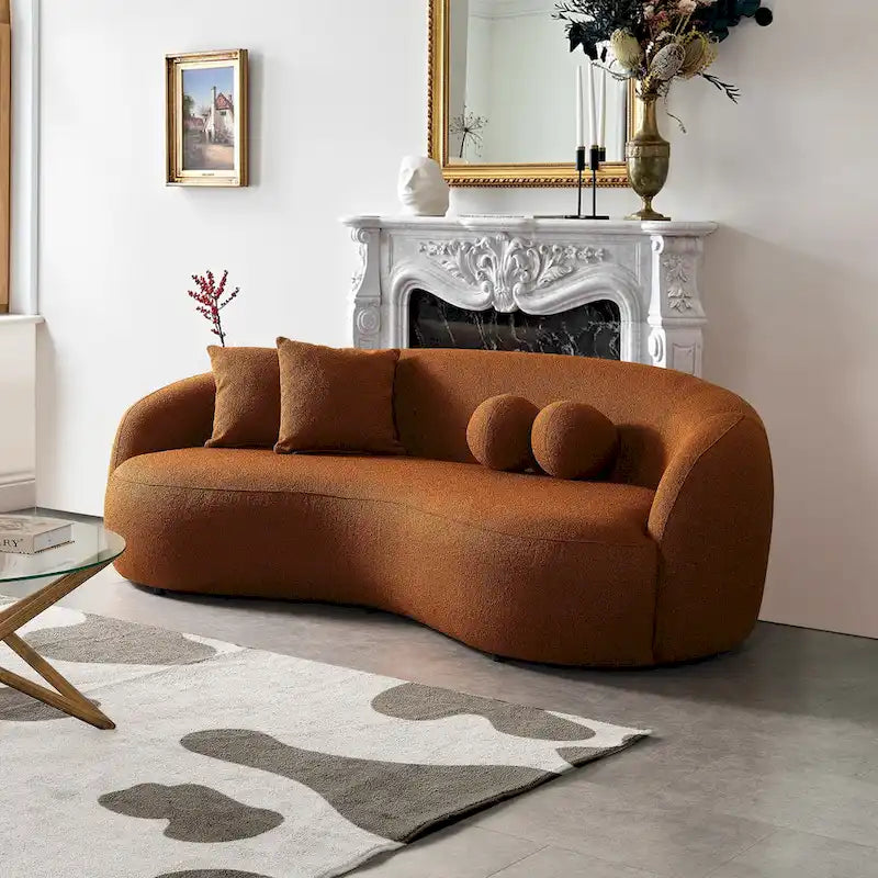 Canapé incurvé de luxe moderne en tissu bouclé, style Japandi
