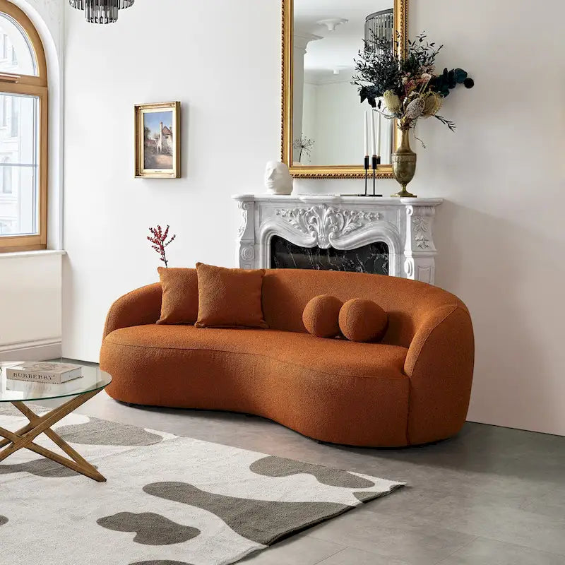 Canapé incurvé de luxe moderne en tissu bouclé, style Japandi