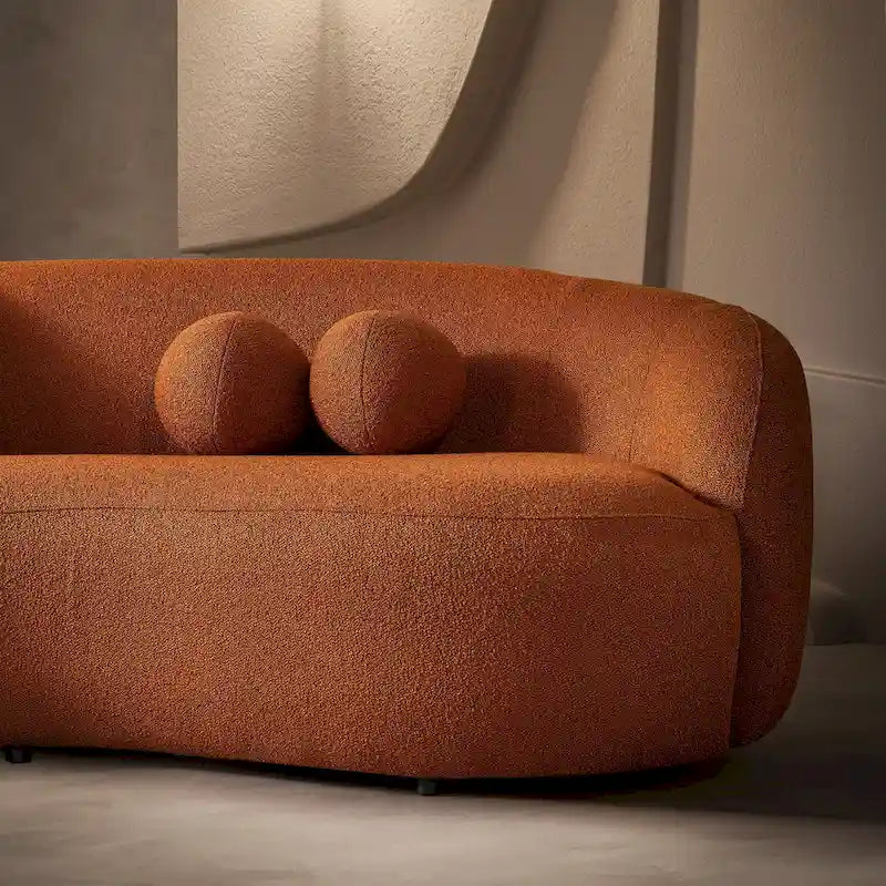 Canapé incurvé de luxe moderne en tissu bouclé, style Japandi