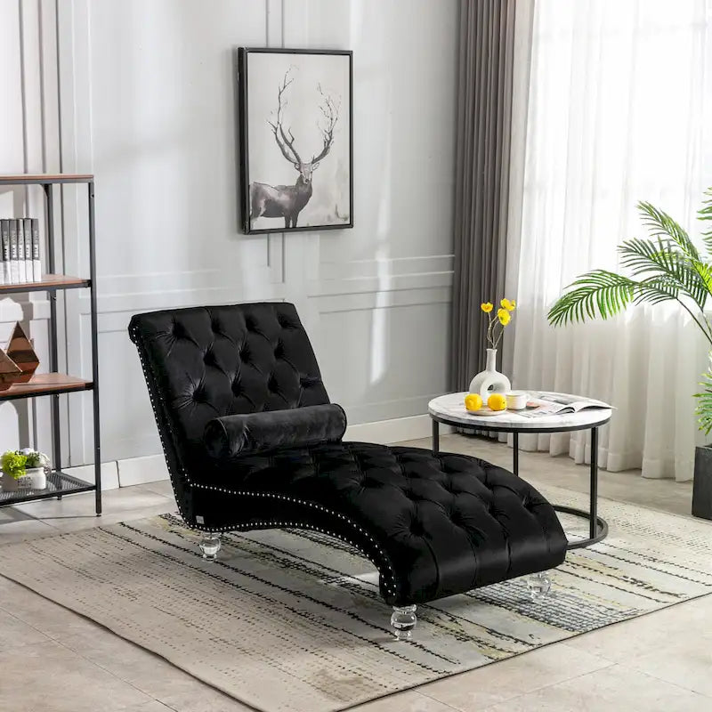 Chaise longue touffetée en velours pour salon