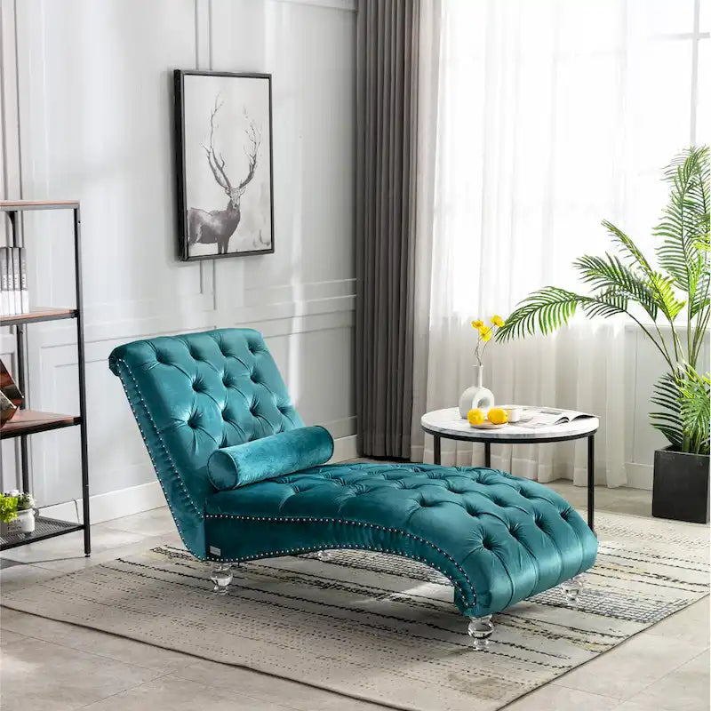 Chaise longue touffetée en velours pour salon