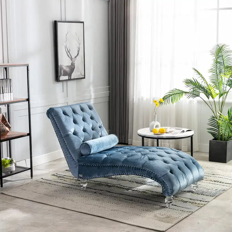 Chaise longue touffetée en velours pour salon