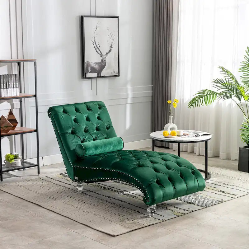 Chaise longue touffetée en velours pour salon