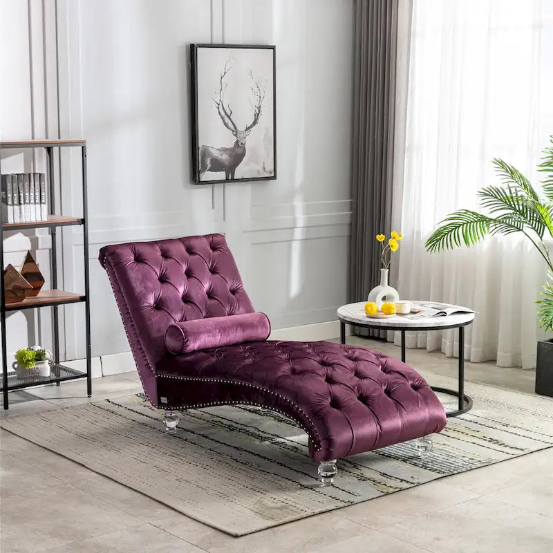 Chaise longue touffetée en velours pour salon