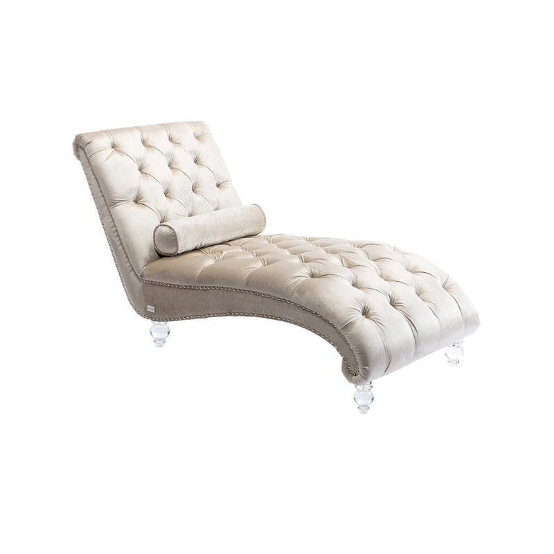 Chaise longue touffetée en velours pour salon