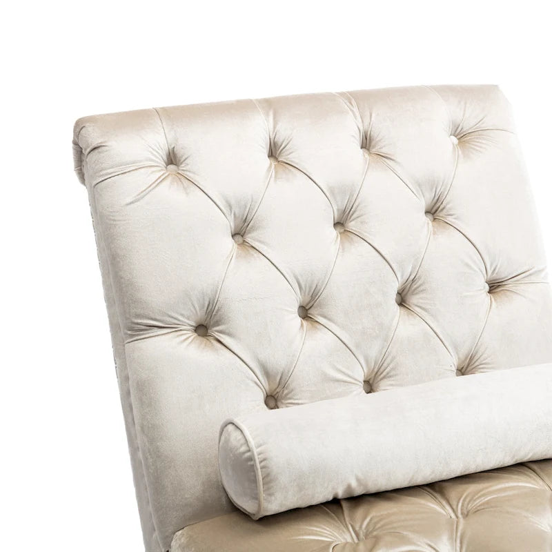 Chaise longue touffetée en velours pour salon