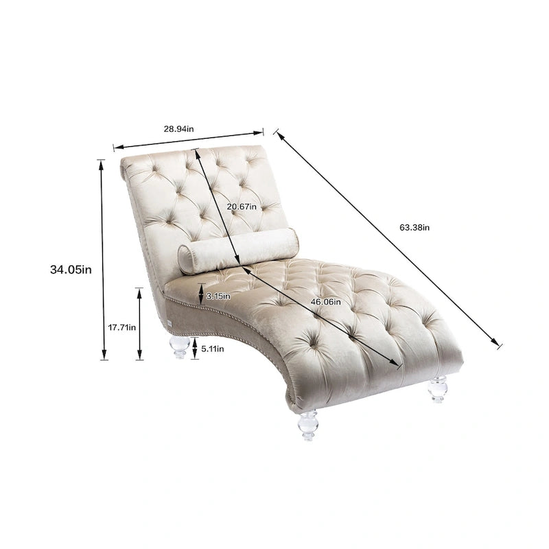 Chaise longue touffetée en velours pour salon