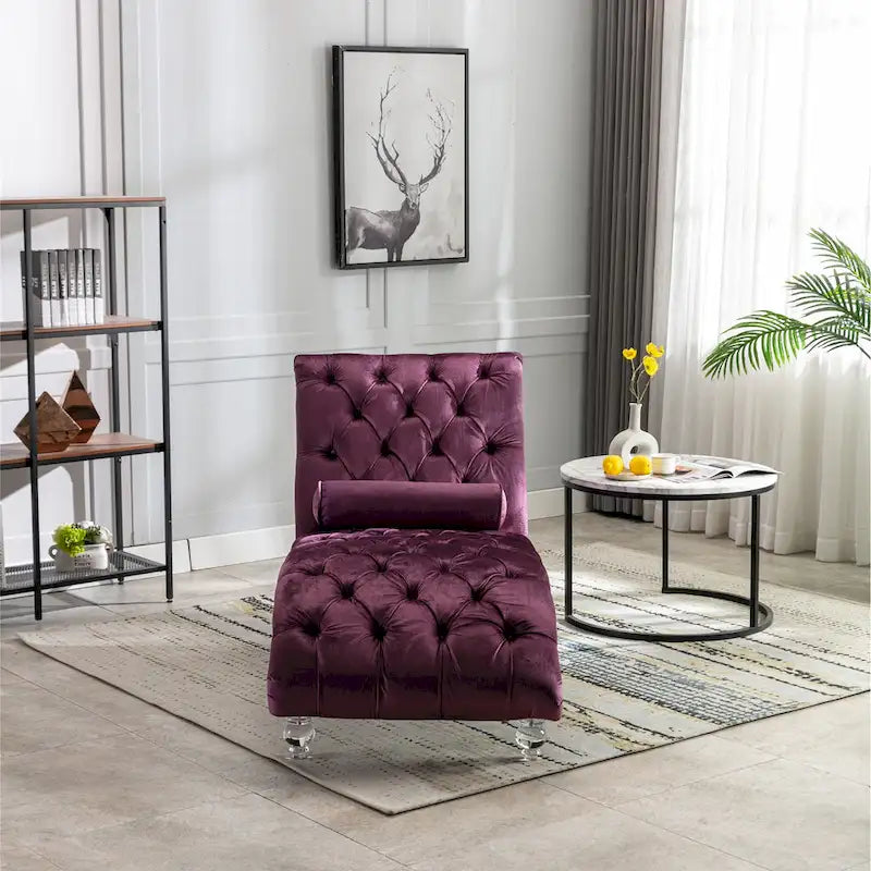Chaise longue touffetée en velours pour salon