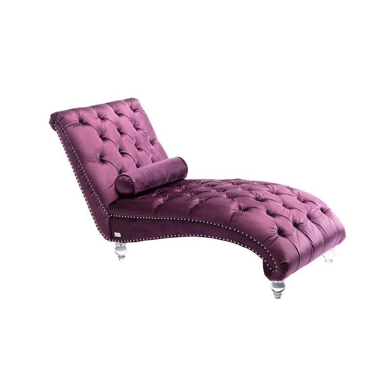 Chaise longue touffetée en velours pour salon