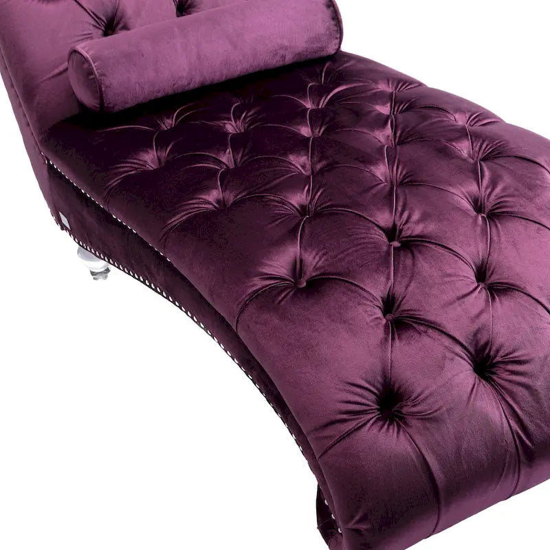 Chaise longue touffetée en velours pour salon