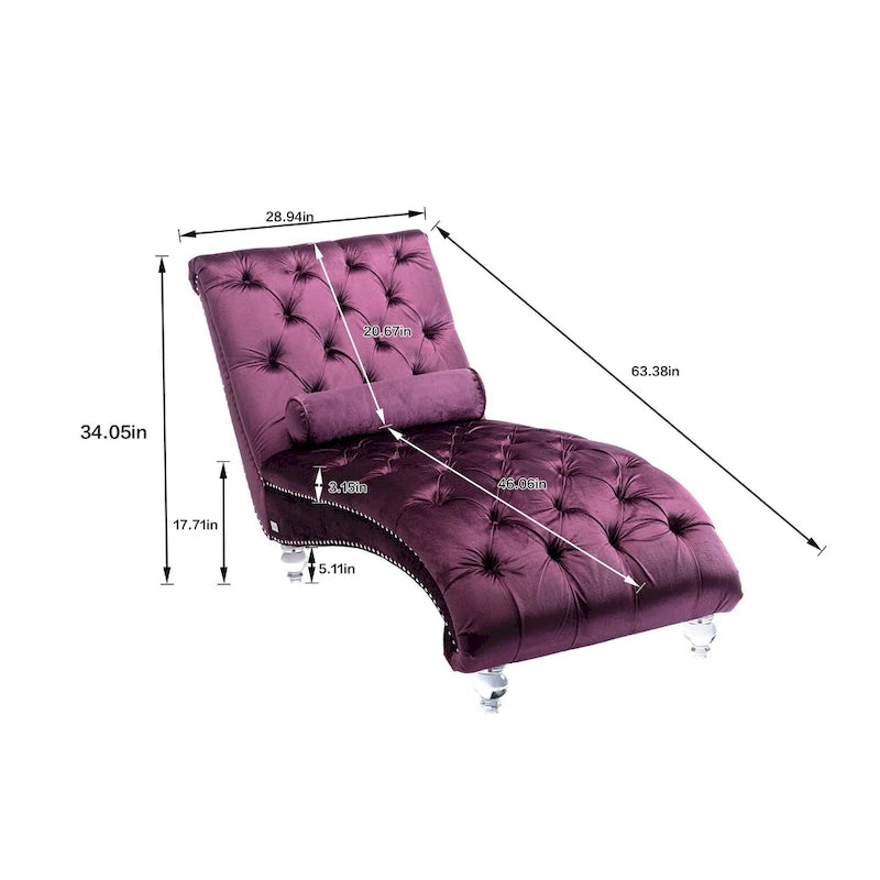 Chaise longue touffetée en velours pour salon