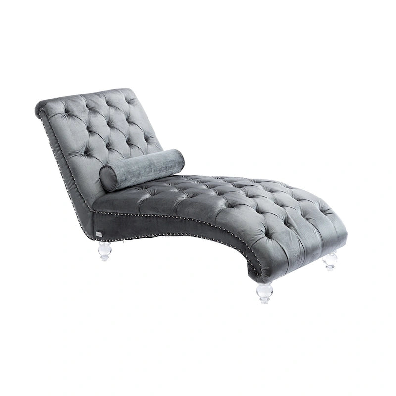 Chaise longue touffetée en velours pour salon
