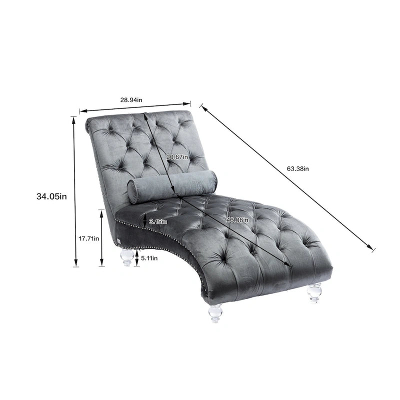 Chaise longue touffetée en velours pour salon
