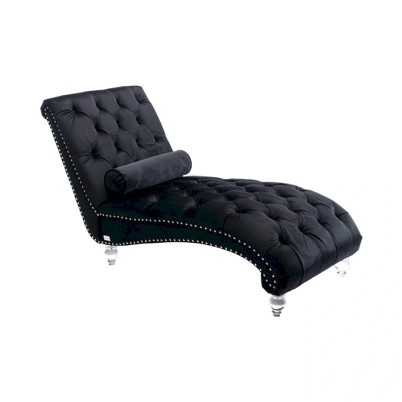Chaise longue touffetée en velours pour salon