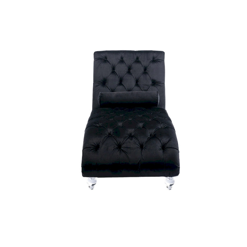 Chaise longue touffetée en velours pour salon