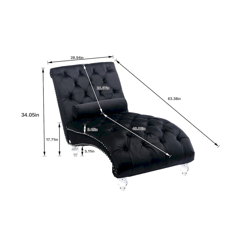 Chaise longue touffetée en velours pour salon