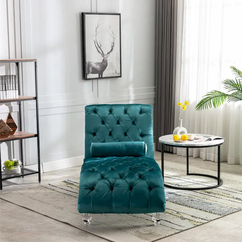 Chaise longue touffetée en velours pour salon
