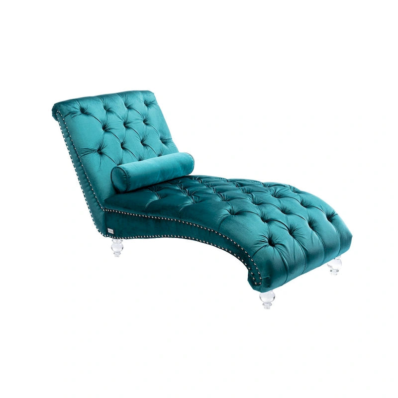 Chaise longue touffetée en velours pour salon