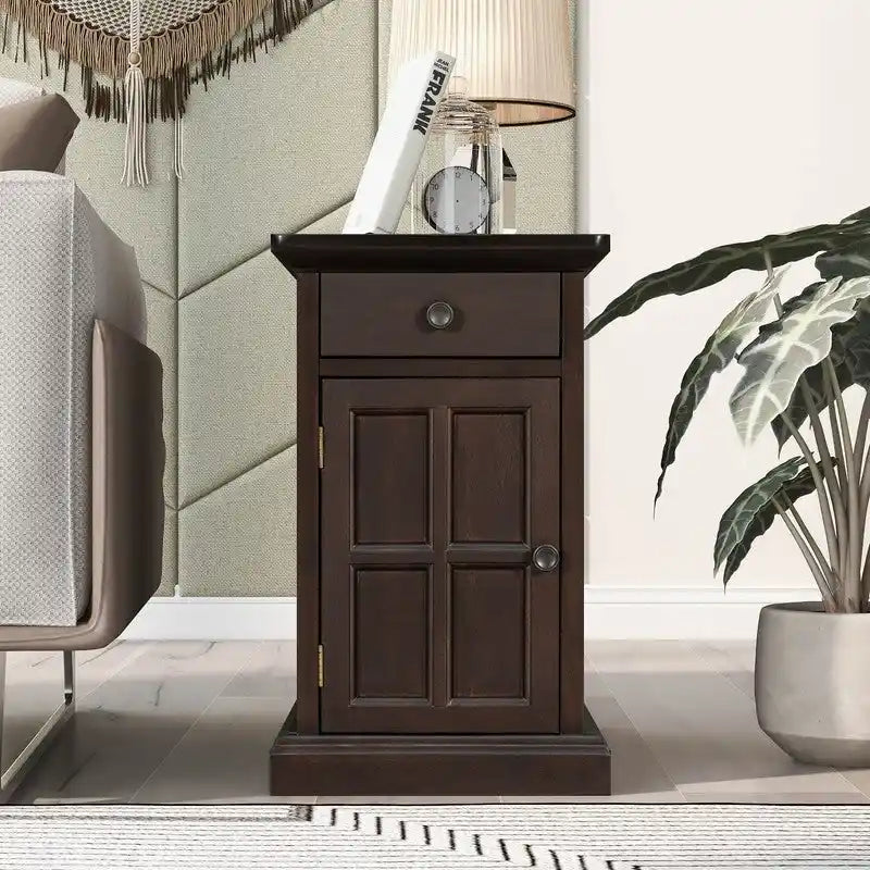 Table d'appoint de salon classique vintage avec ports USB et tiroir multifonction avec porte-gobelets
