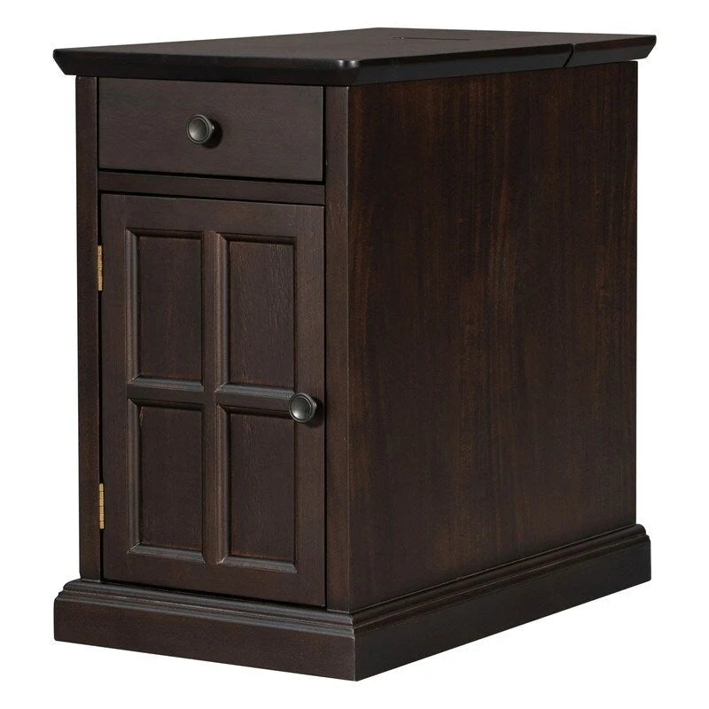 Table d'appoint de salon classique vintage avec ports USB et tiroir multifonction avec porte-gobelets