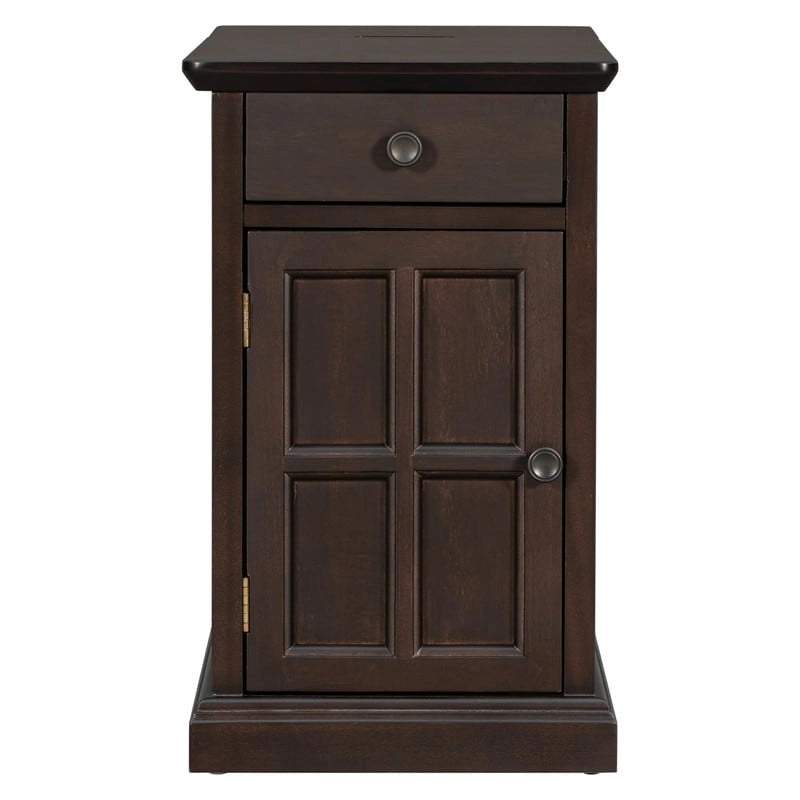 Table d'appoint de salon classique vintage avec ports USB et tiroir multifonction avec porte-gobelets