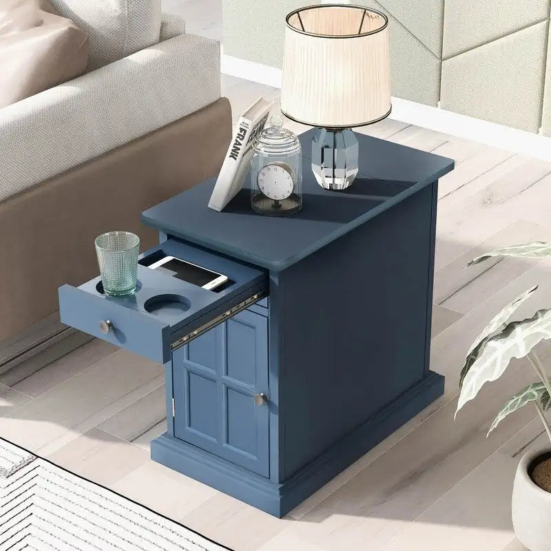 Table d'appoint de salon classique vintage avec ports USB et tiroir multifonction avec porte-gobelets