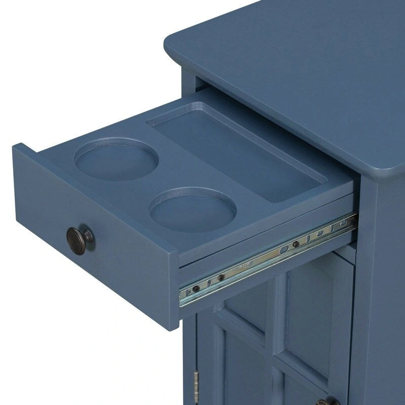 Table d'appoint de salon classique vintage avec ports USB et tiroir multifonction avec porte-gobelets