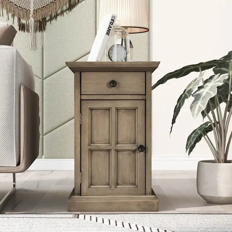 Table d'appoint de salon classique vintage avec ports USB et tiroir multifonction avec porte-gobelets
