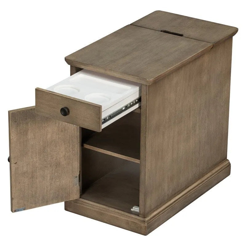 Table d'appoint de salon classique vintage avec ports USB et tiroir multifonction avec porte-gobelets