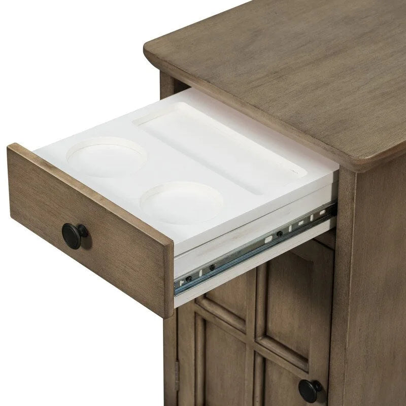 Table d'appoint de salon classique vintage avec ports USB et tiroir multifonction avec porte-gobelets