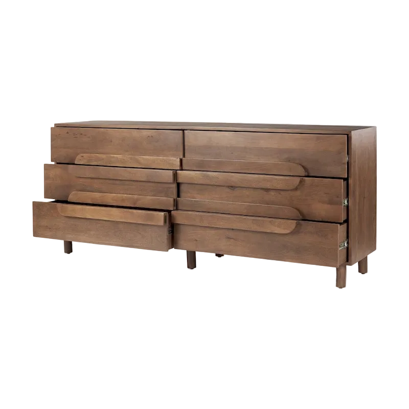 Buffet 6 tiroirs en manguier massif brun moyen - 74,3L x 19,8l x 29,5H