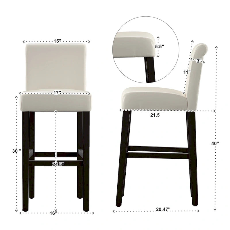 Tabourets de bar à haut dossier en similicuir blanc de 74 cm (lot de 2)