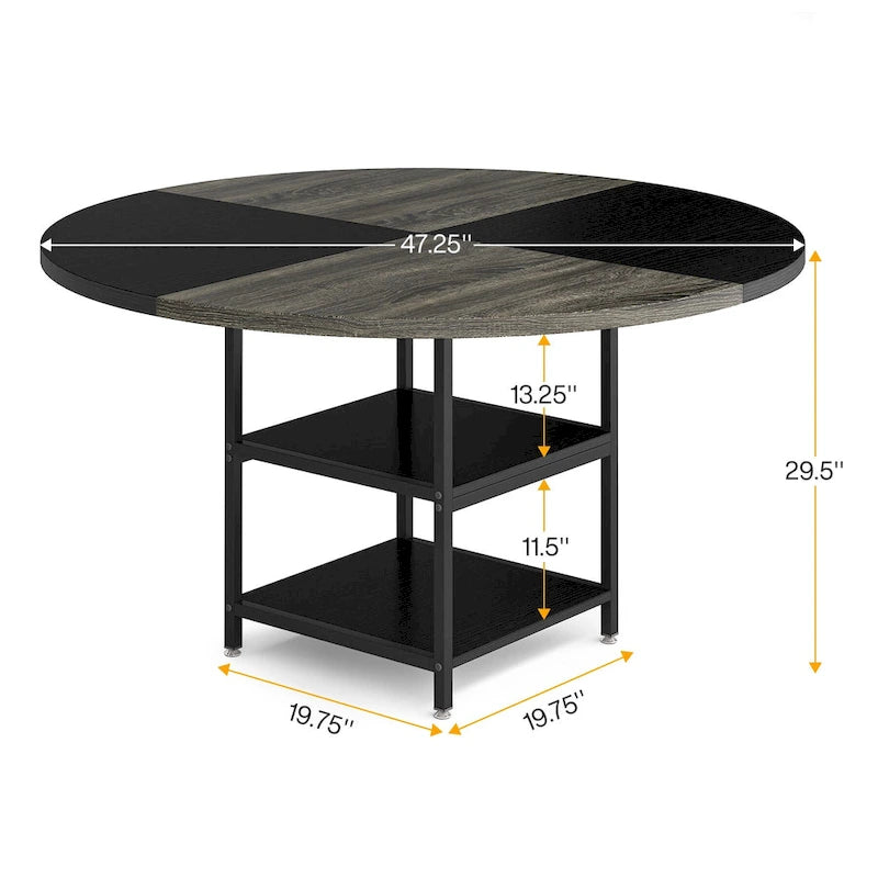 Table à manger ronde pour 4 personnes, Table de cuisine de 119 cm petite table à dîner avec étagère de rangement