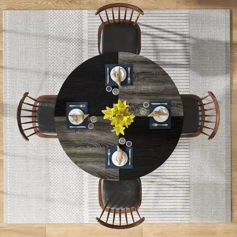 Table à manger ronde pour 4 personnes, Table de cuisine de 119 cm petite table à dîner avec étagère de rangement