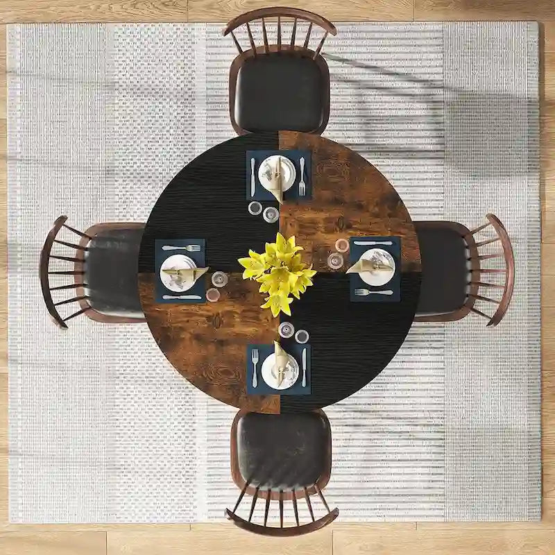 Table à manger ronde pour 4 personnes, Table de cuisine de 119 cm petite table à dîner avec étagère de rangement