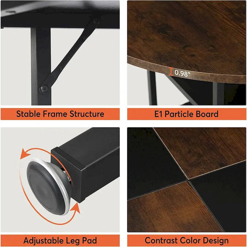 Table à manger ronde pour 4 personnes, Table de cuisine de 119 cm petite table à dîner avec étagère de rangement
